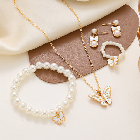 Women's Pearl Butterfly Necklace Earrings