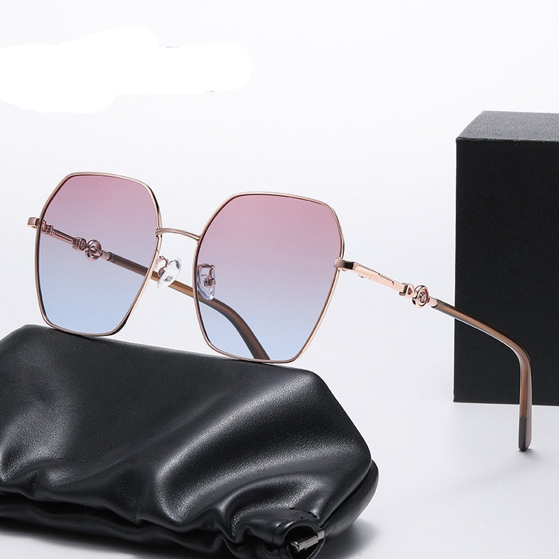 Women's Large Frame Polarized Metal Retro Protection Sunglasses