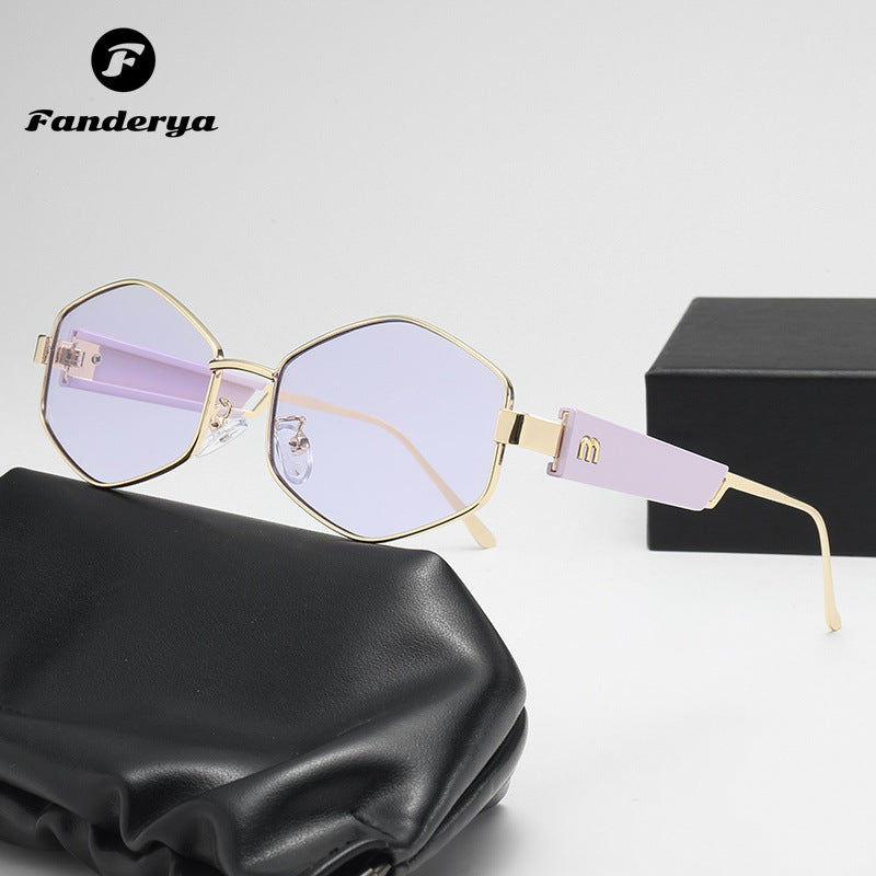 Women's Round Polygonal Metal Frame Hip-hop Sunglasses