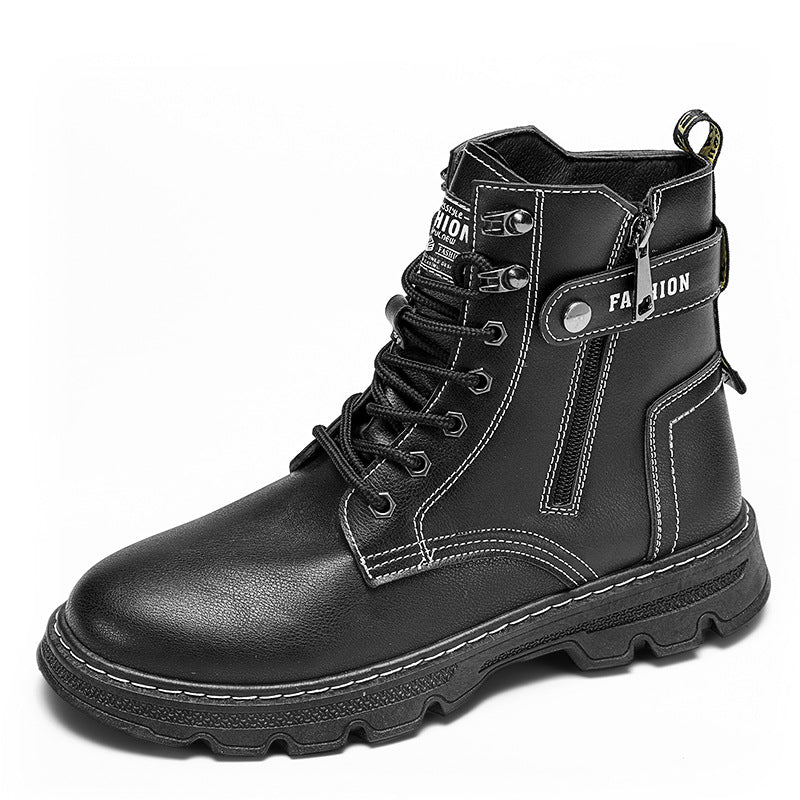 Men's Side Zipper Trendy Mid-tube Leather Boots