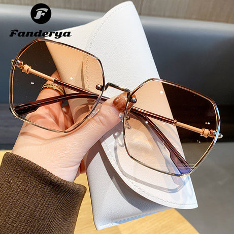 Women's Round Face Thin Large Frame Sunglasses