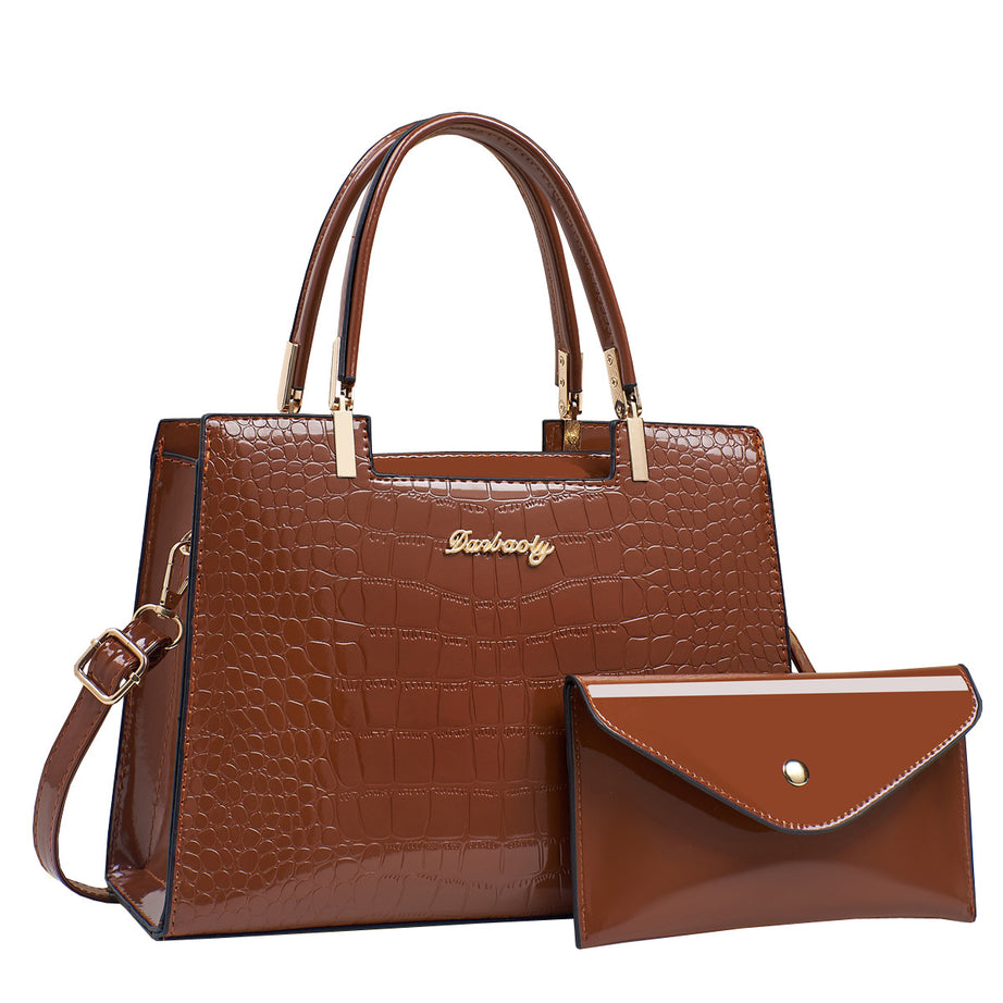 Women's Large Capacity Texted Leather HandBag