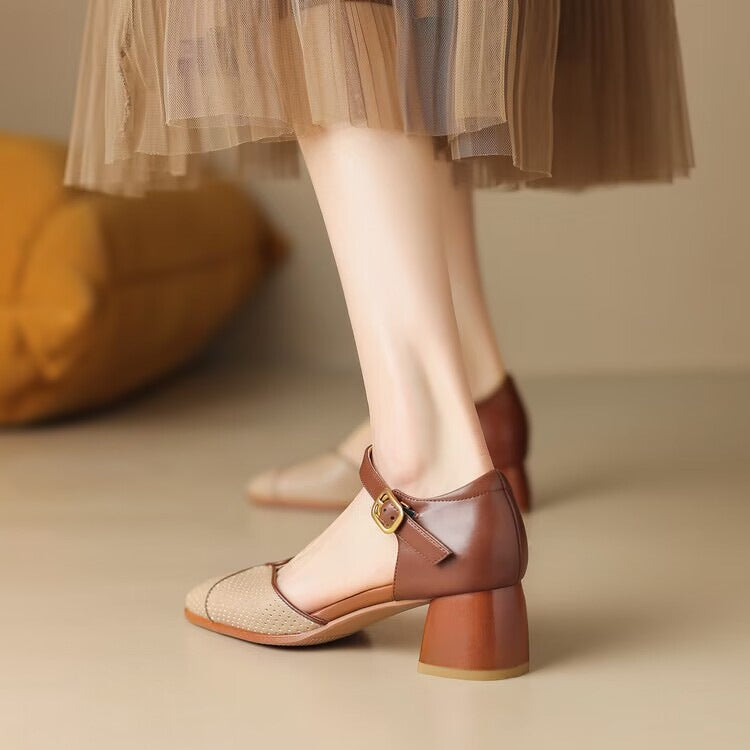 Women's Fashion Shallow Mouth Square Heels (In Stock)