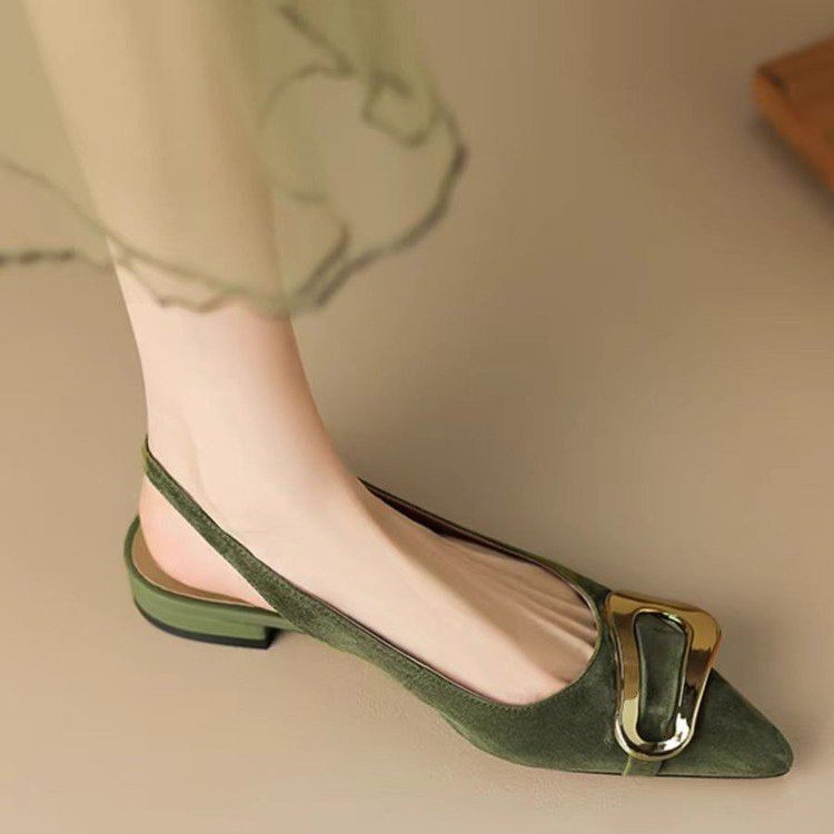 Women's Leather Metal Buckle Pointed Sandals