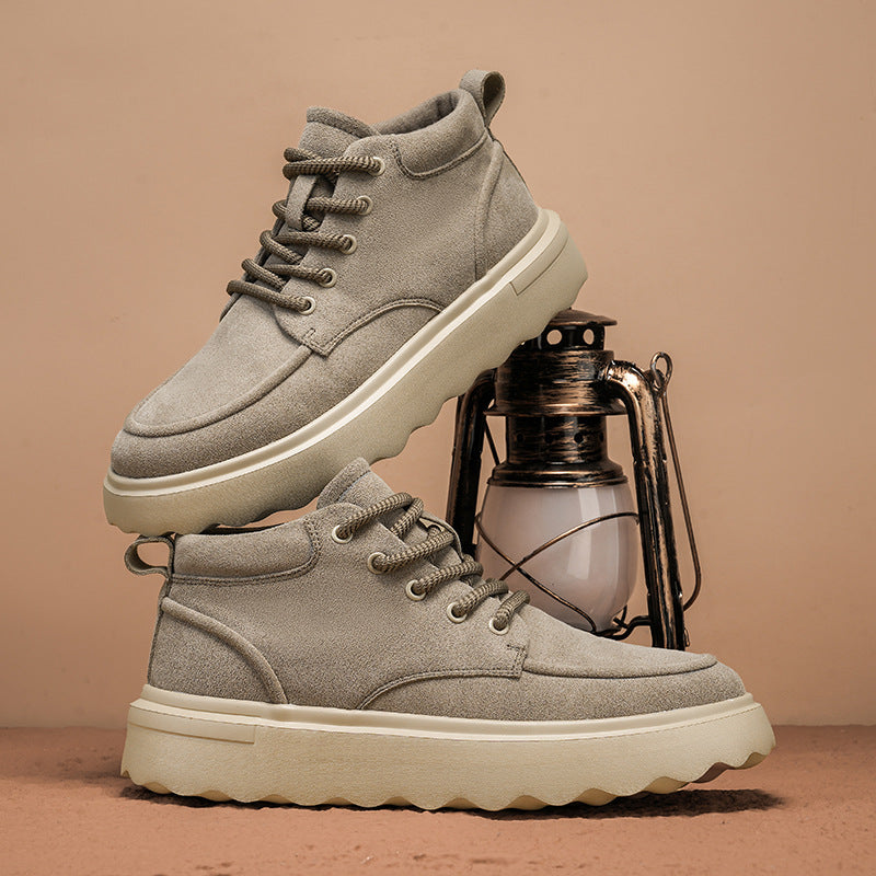 Men's Leather Fashion Trend High-top Casual Shoes