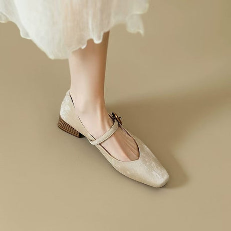 Women's Square Toe Elegant Buckle Leather Shoes