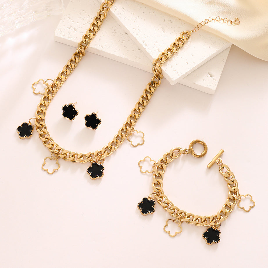 Women's Metal Aluminum Chain Bracelet Earrings Set