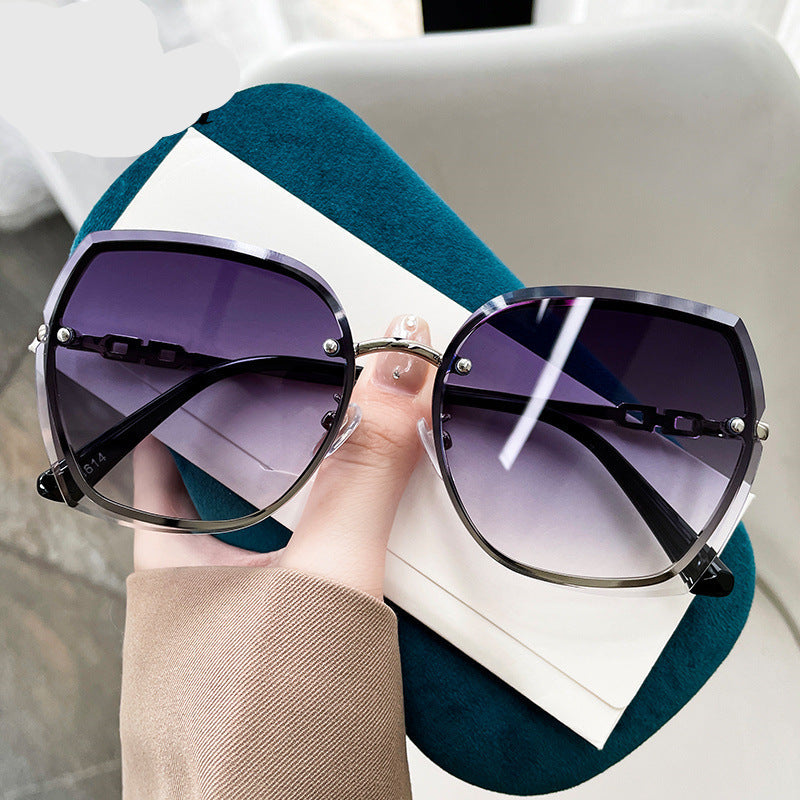 Women's Fashion Big Face Thin Frameless Trimmed Sunglasses