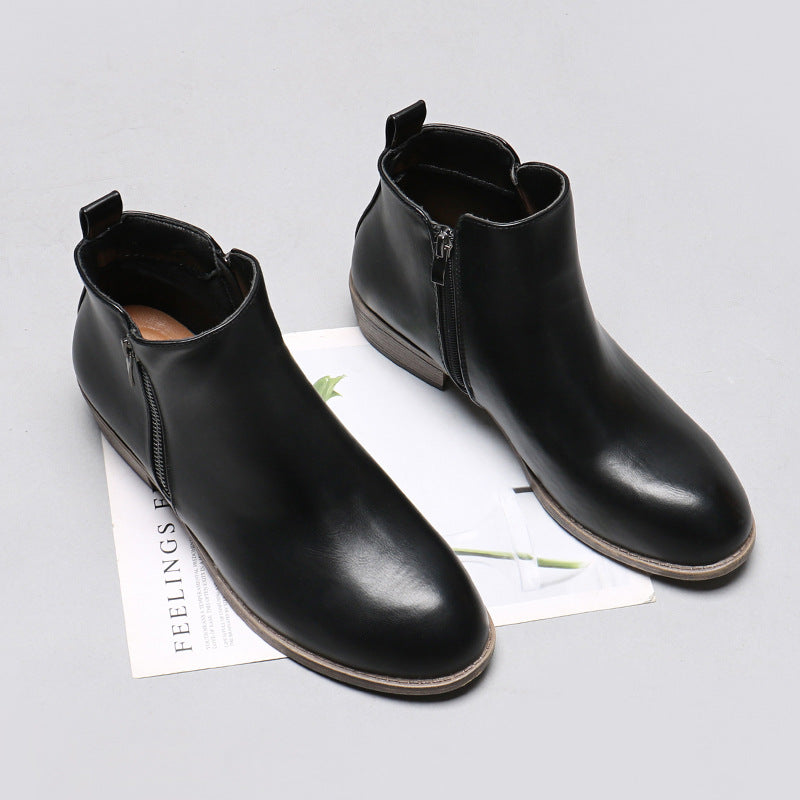 Men's Leather Low Heel Side Zipper Chelsea Boots