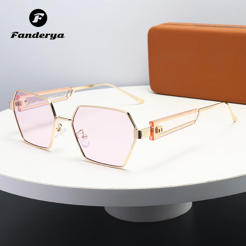 Women's Retro Metal Polygonal Personalized Concave Sunglasses