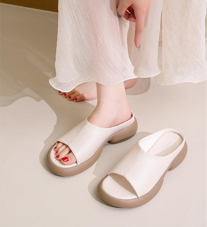 Women's Leather Versatile Fashion Slide Sandals (In Stock)