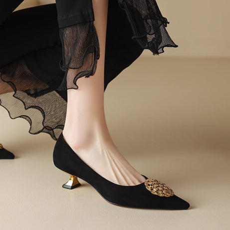 Women's Cat Versatile Pointed Metal Buckle Shoes