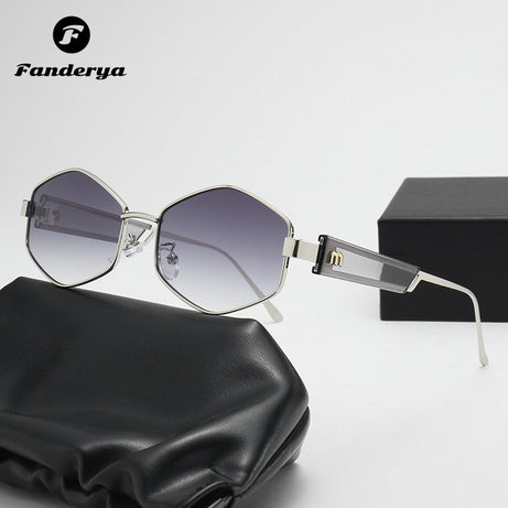Women's Round Polygonal Metal Frame Hip-hop Sunglasses