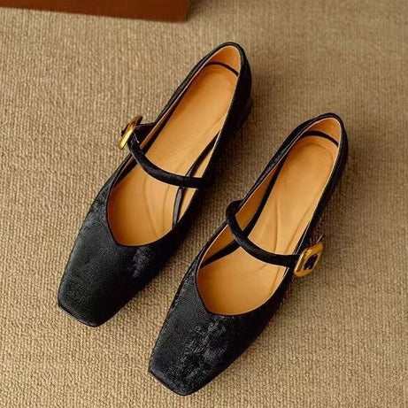 Women's Square Toe Elegant Buckle Leather Shoes