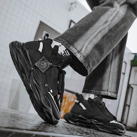 Men's Leather High-Top Chunky Casual Sneakers