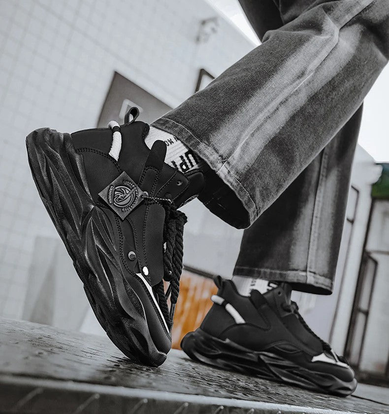 Men's Leather High-Top Chunky Casual Sneakers