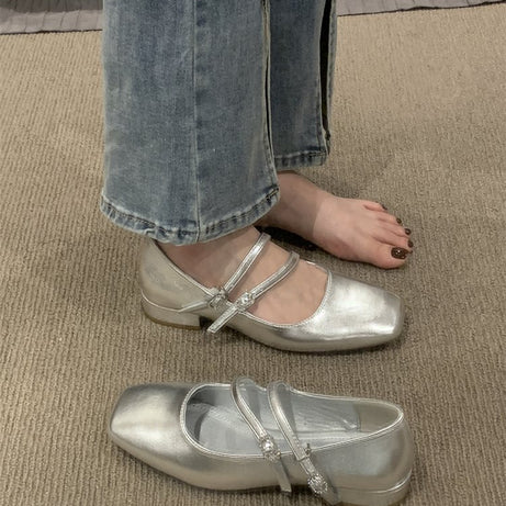 Women's Coarse Heel Burgundy Leather Shoes