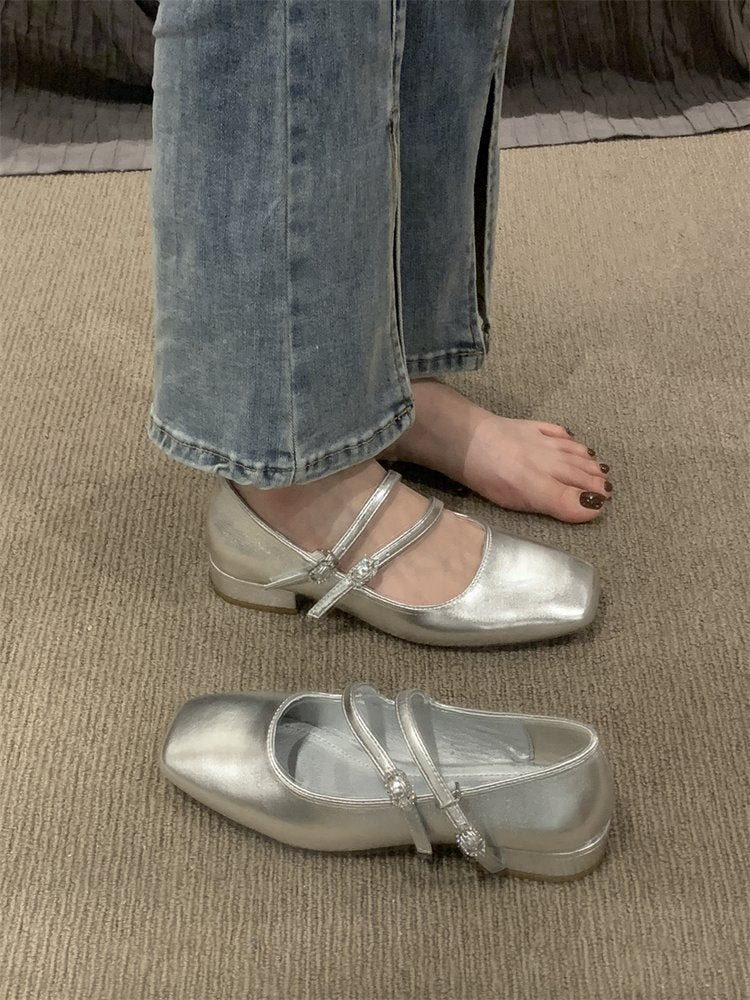 Women's Coarse Heel Burgundy Leather Shoes