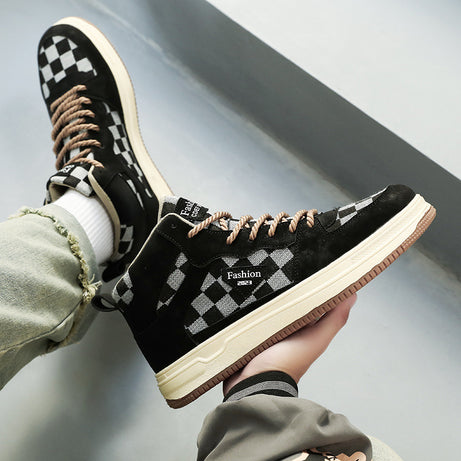 Men's High-Top Leather Casual Canvas Shoes