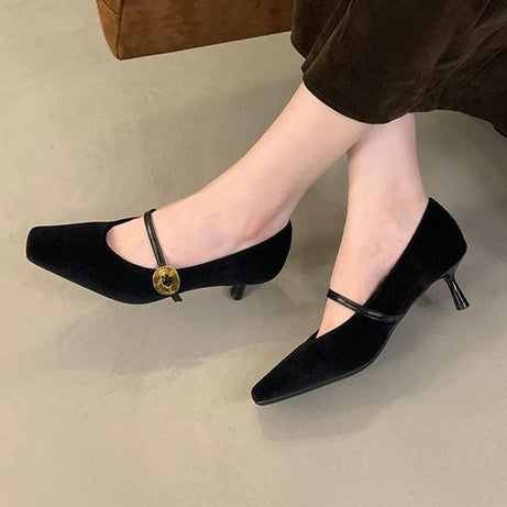 Women's Pointed Toe High Heels Mary Jane Pumps Shoes