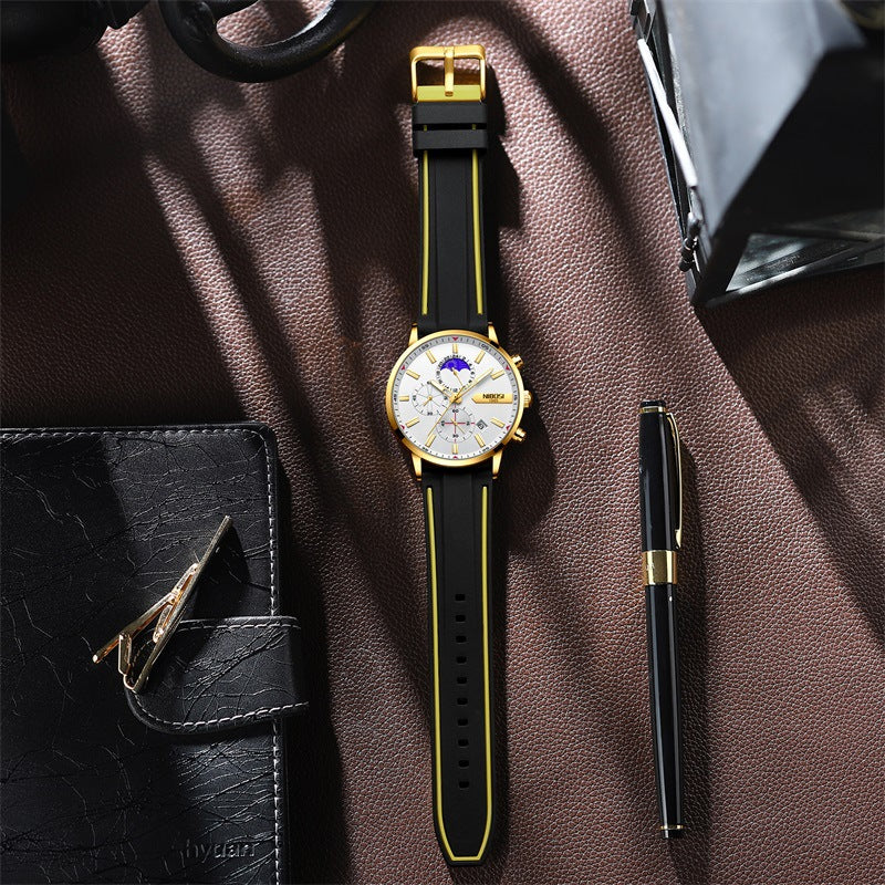 Men's Moon Phase Silicone Tape Watch