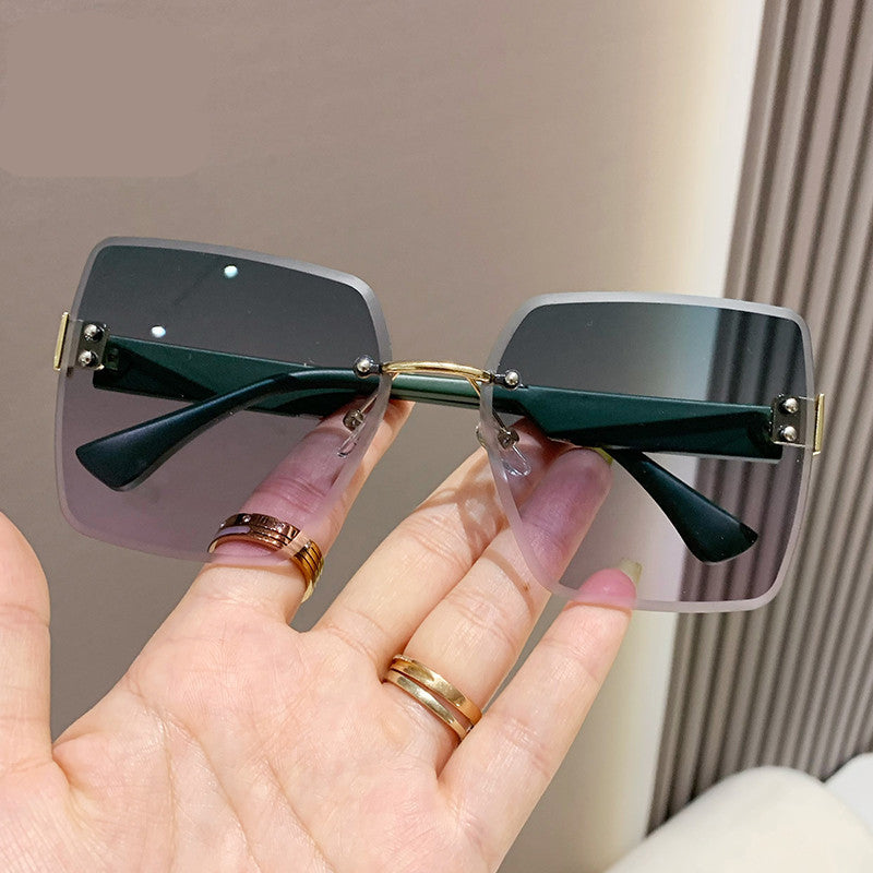 Women's Rimless Big Face Thin UV Protection Sunglasses