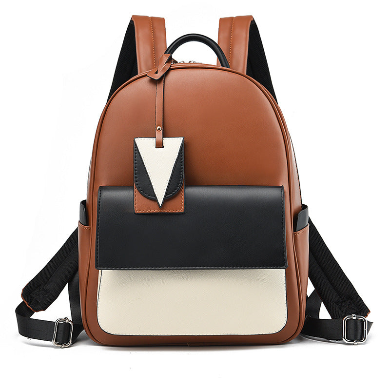 Women's Three-color Splicing  Trendy Backpack