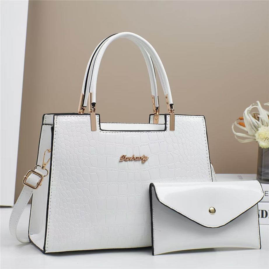 Women's Large Capacity Texted Leather HandBag