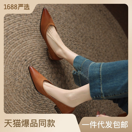 Women's Leather Retro Polished Pointed Shoes