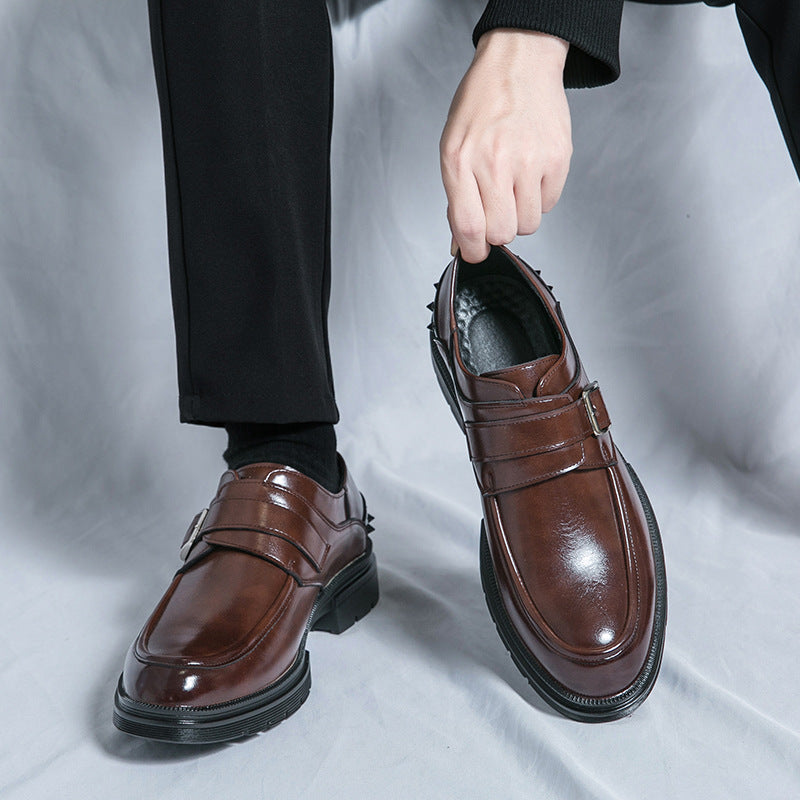 Men's Leather Buckle Rivet Leather Shoes