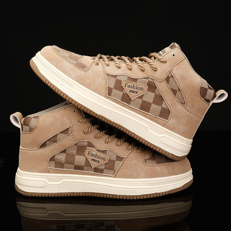 Men's High-Top Leather Casual Canvas Shoes