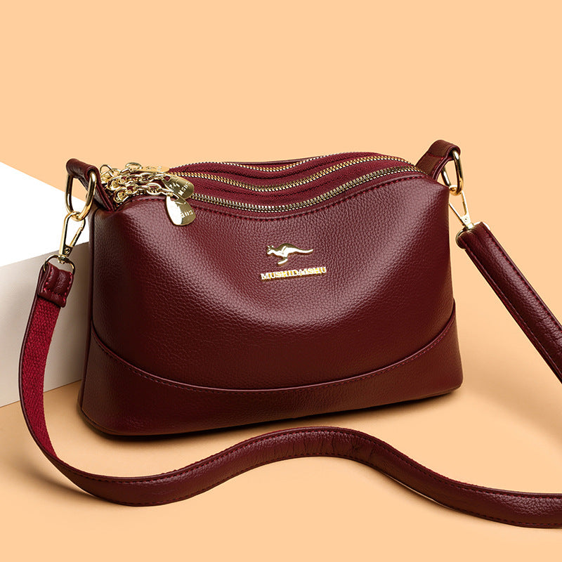 Women's Versatile Three-Layer Soft Leather Bag