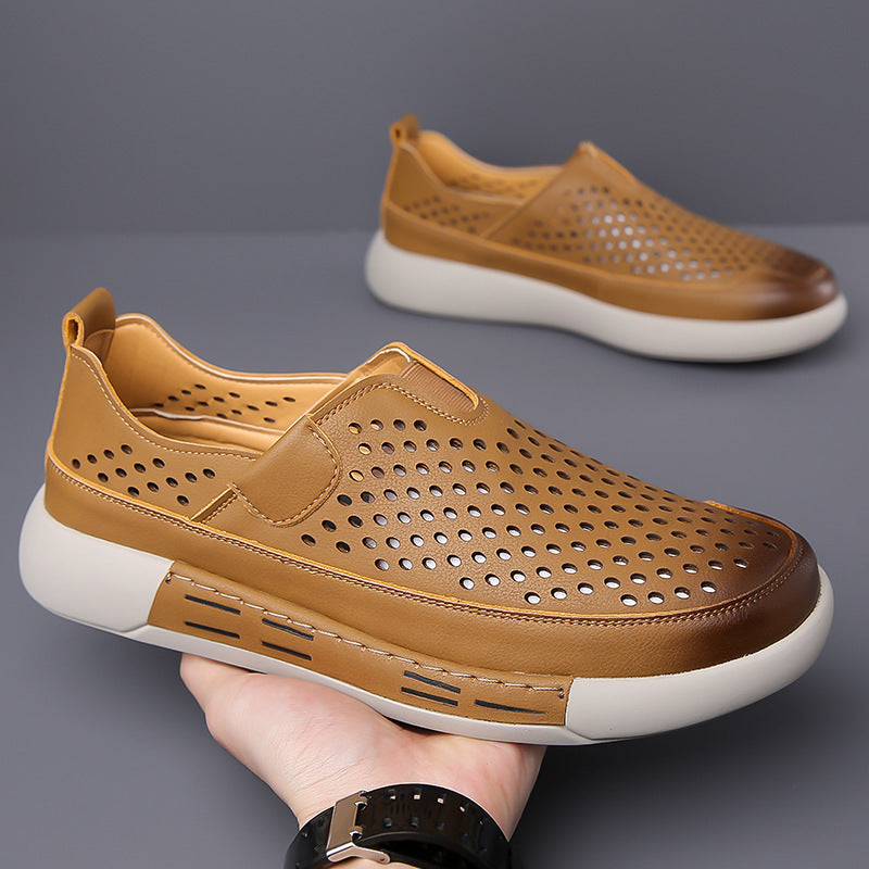Men's Leather Hollow Breathable Shoes