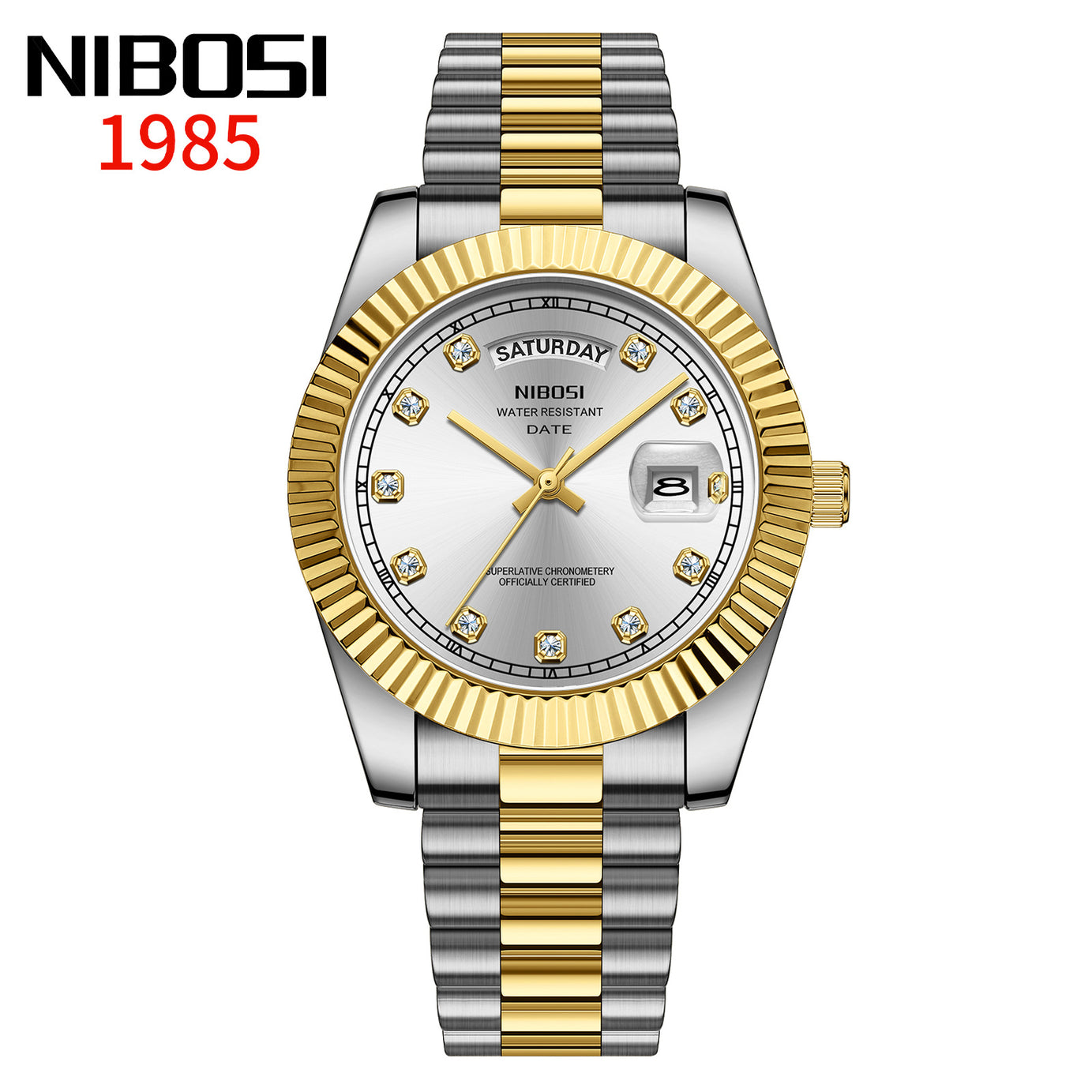 Men's Sun Pattern Dial Solid Steel Belt Watch