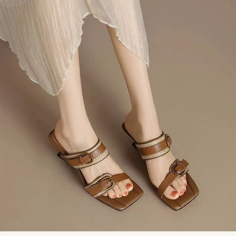 Women's High Heel Slides with Straps Slippers