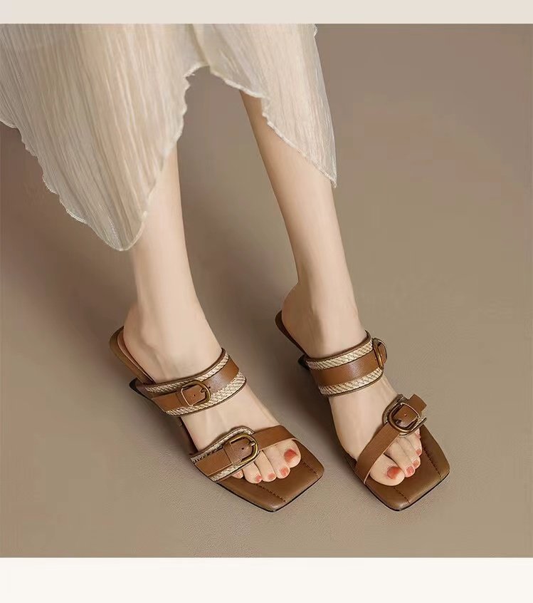 Women's High Heel Slides with Straps Slippers