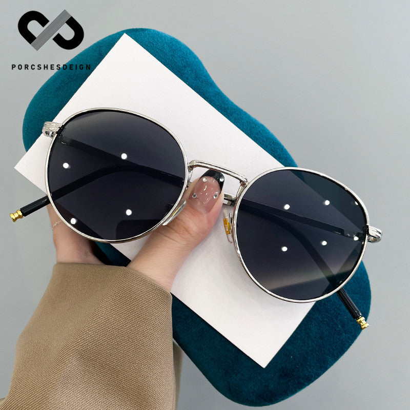 Women's Retro Fashionable Small Round Frame Metal Sunglasses