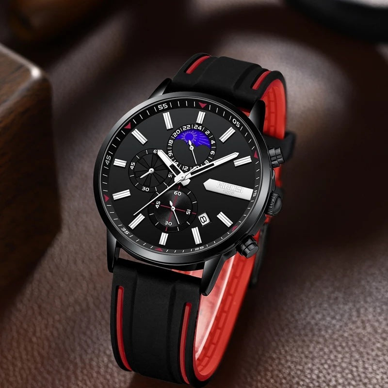 Men's Moon Phase Silicone Tape Watch