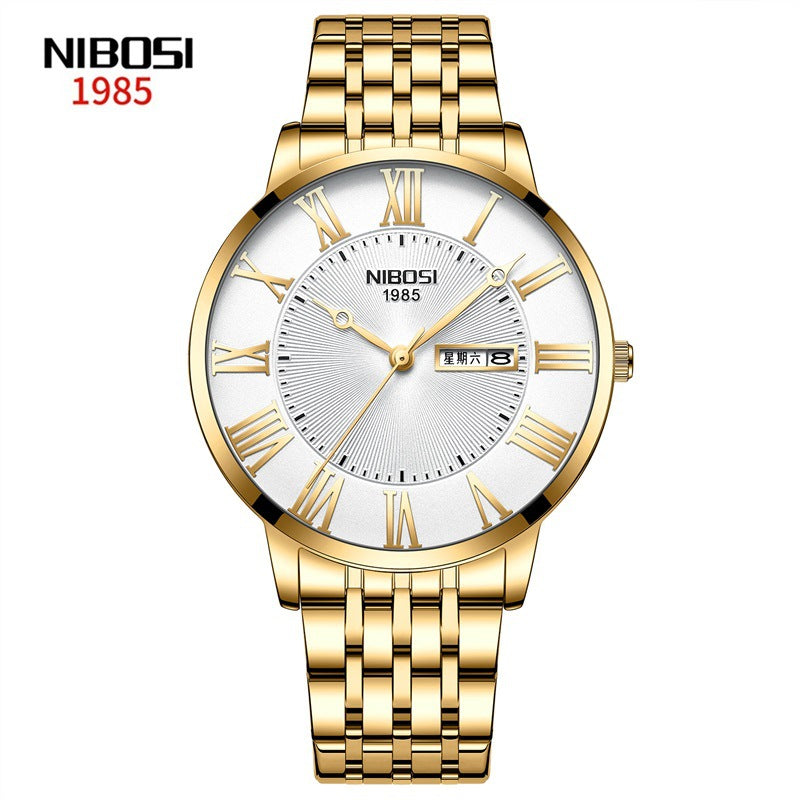 Men's Simple Gold Steel Belt Quartz Watch
