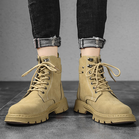 Men's Side Zipper Trendy Mid-tube Leather Boots