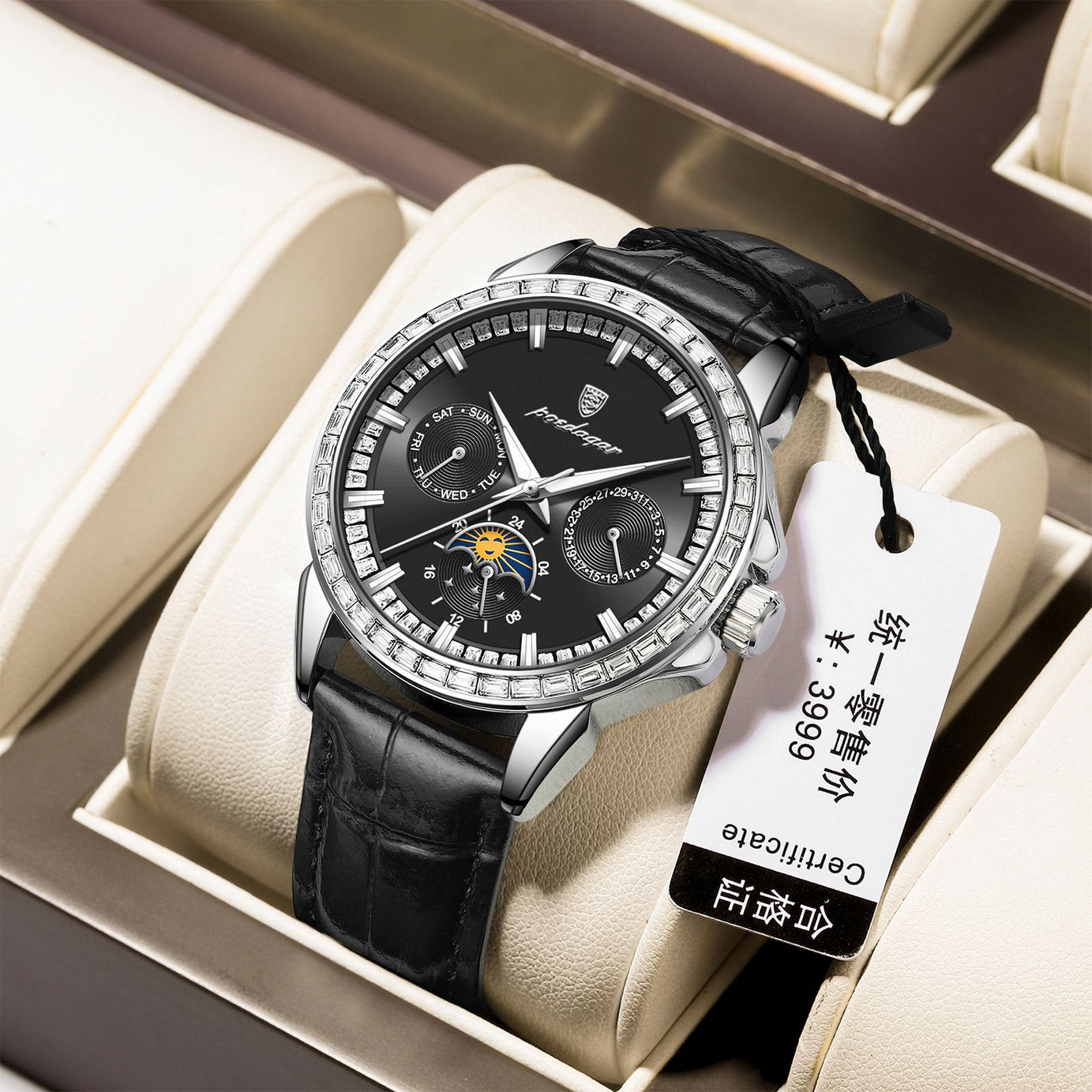 Men's  Diamond-encrusted Quartz Watch