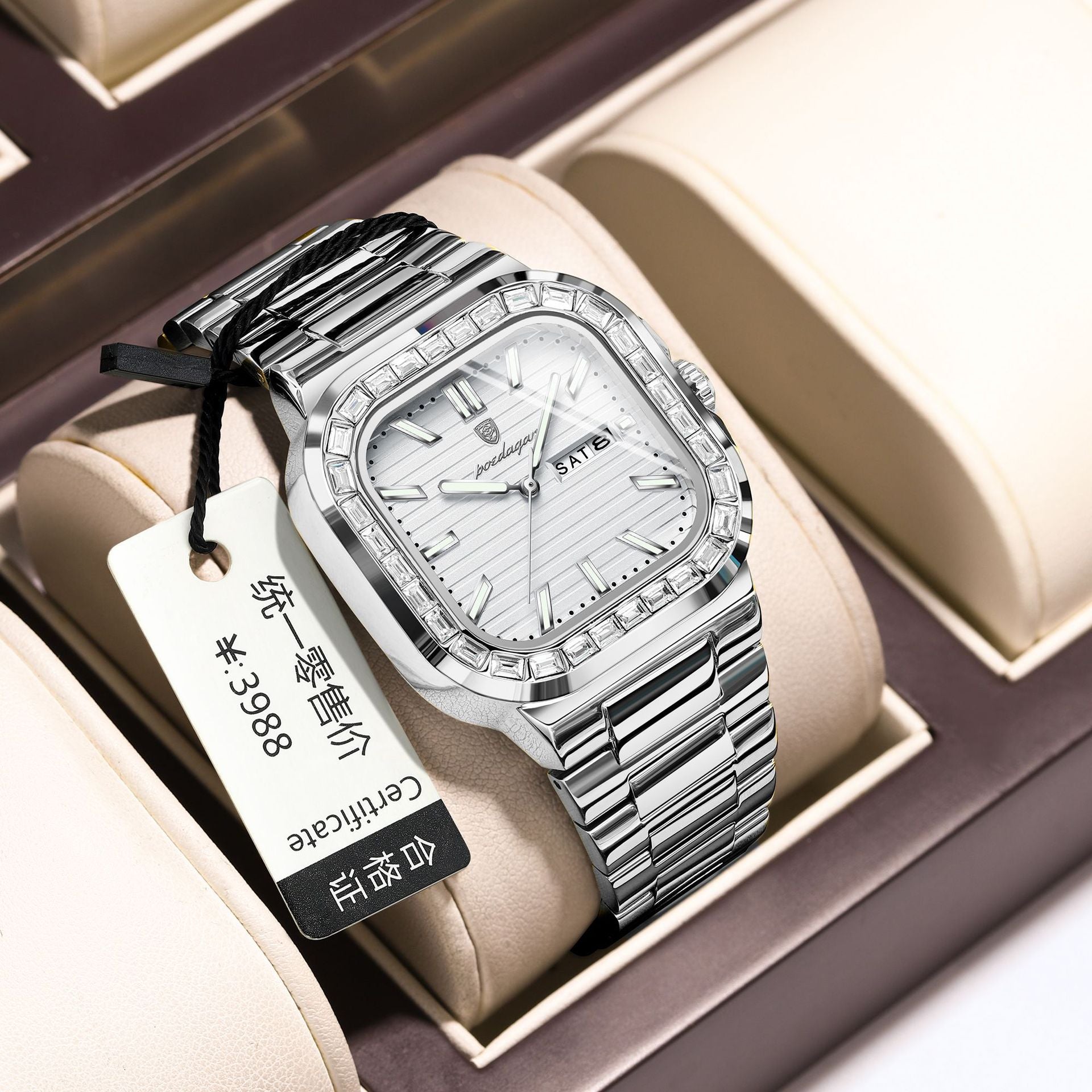 Men's Diamond-encrusted Calendar Watch