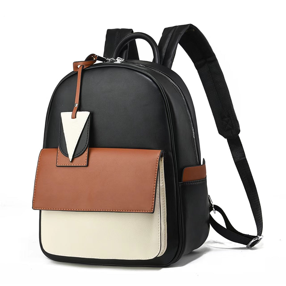 Women's Three-color Splicing  Trendy Backpack