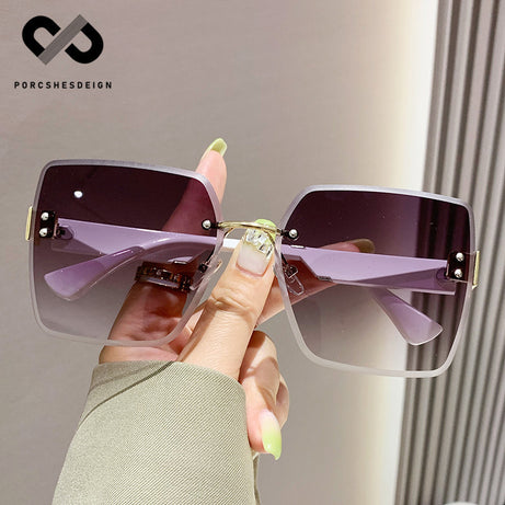 Women's Rimless Big Face Thin UV Protection Sunglasses