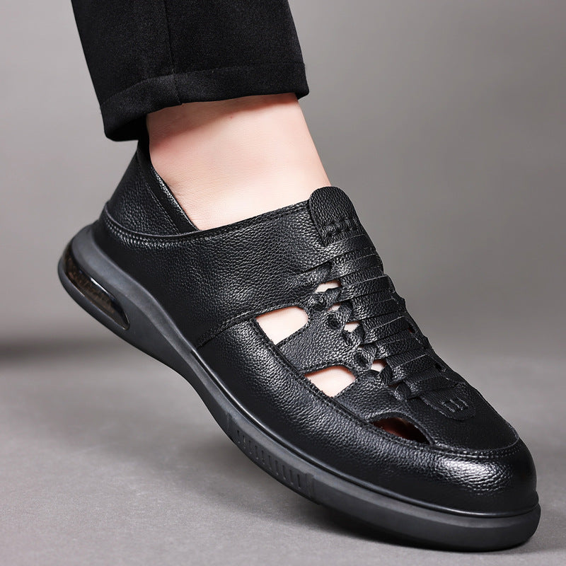 Men's Cowhide Hollow Breathable Casual Sandals