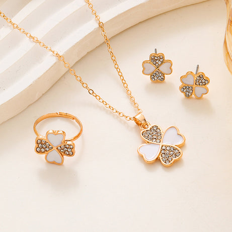 Women's Diamond-Studded Four-Leaf Clover Jewelry Set