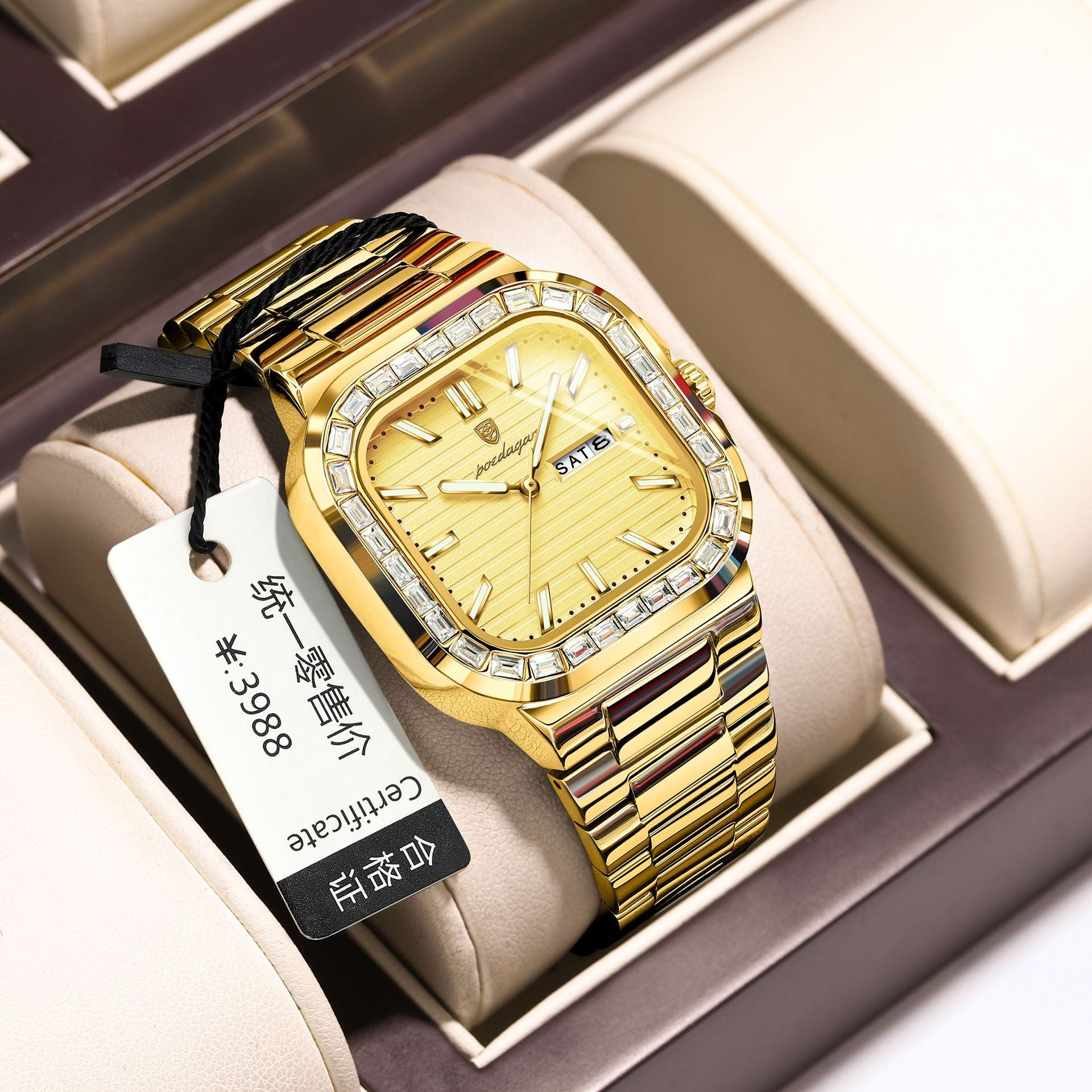 Men's Diamond-encrusted Calendar Watch