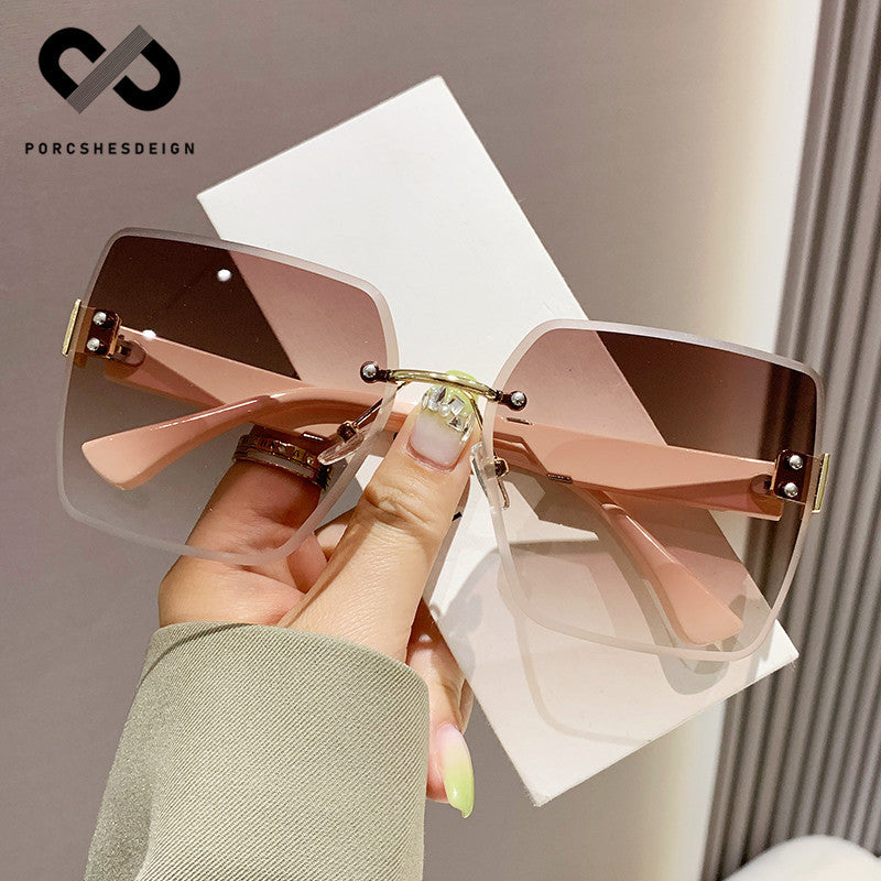 Women's Rimless Big Face Thin UV Protection Sunglasses