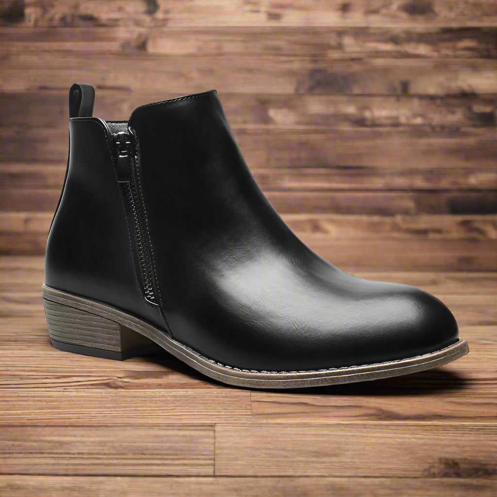 Men's Leather Low Heel Side Zipper Chelsea Boots