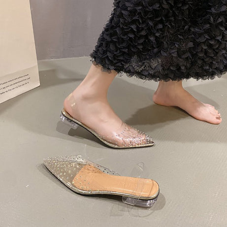 Women's Rhinestone Mid Heel Sandals